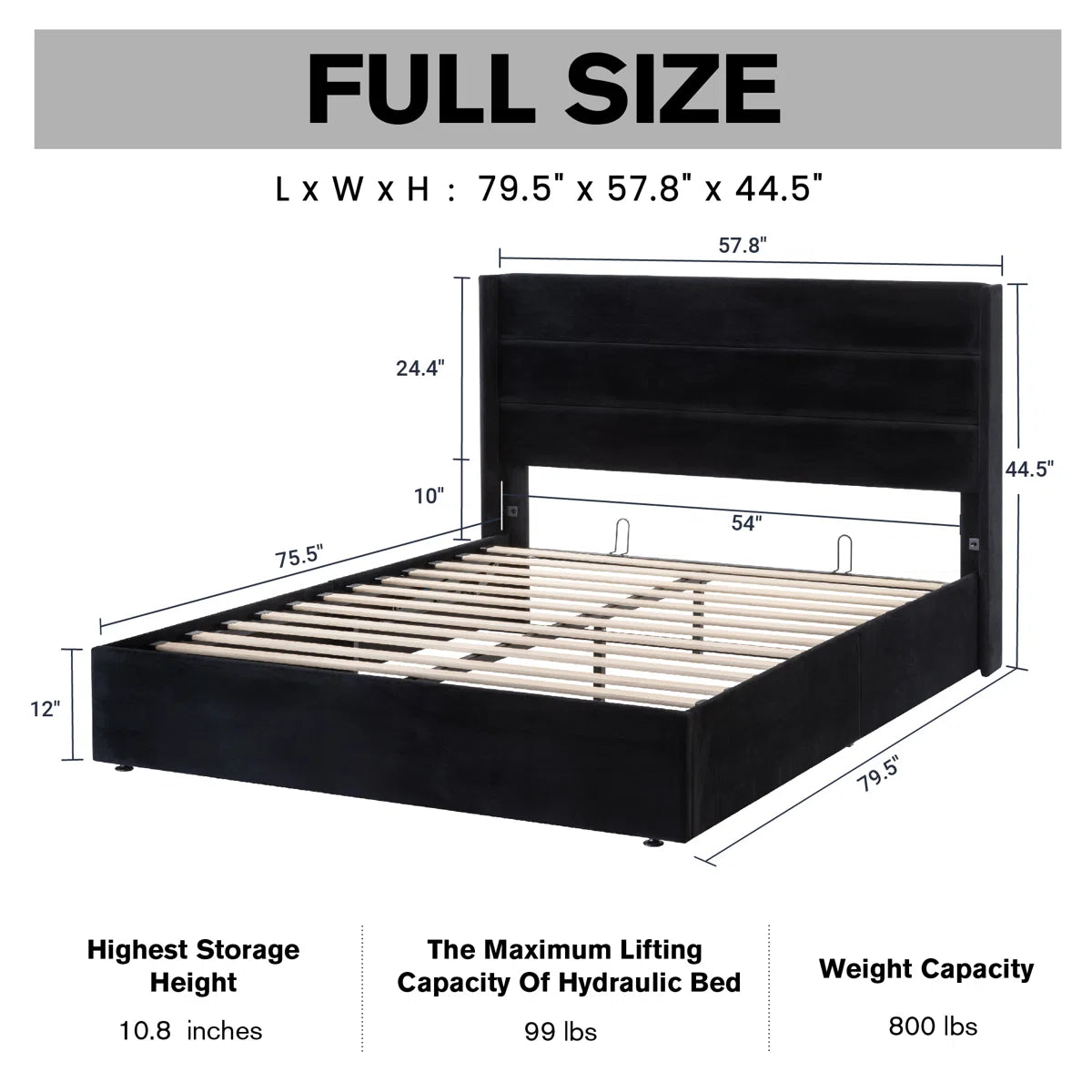 Braya Hydraulic Lift Up Storage Upholstered Platform Bed