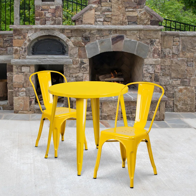 Brinson 30'' Round Metal Indoor-Outdoor Table Set with 2 Cafe Chairs