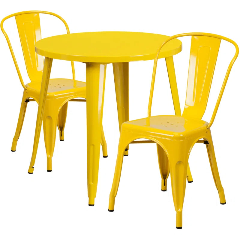 Brinson 30'' Round Metal Indoor-Outdoor Table Set with 2 Cafe Chairs