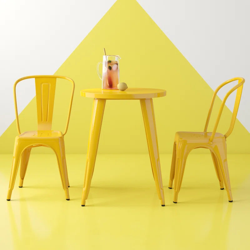 Brinson 30'' Round Metal Indoor-Outdoor Table Set with 2 Cafe Chairs