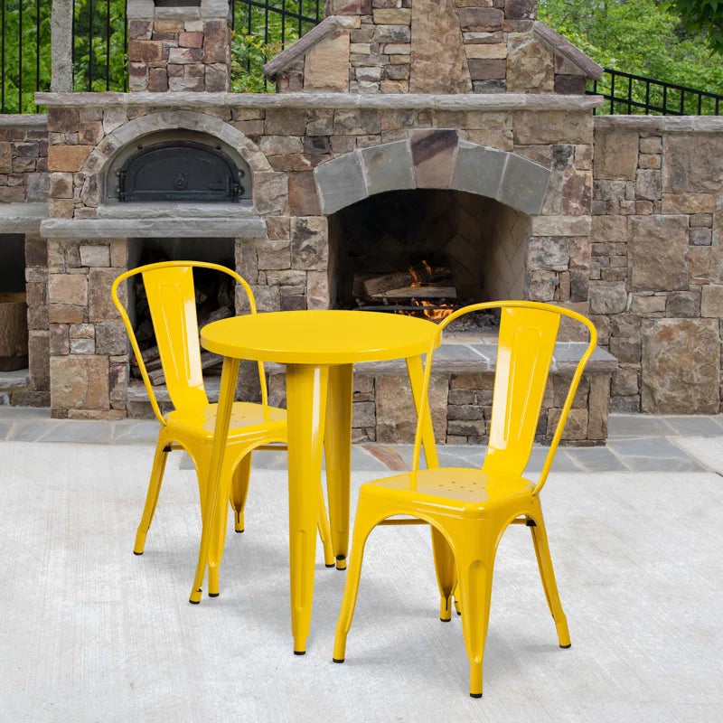 Brinson 30'' Round Metal Indoor-Outdoor Table Set with 2 Cafe Chairs
