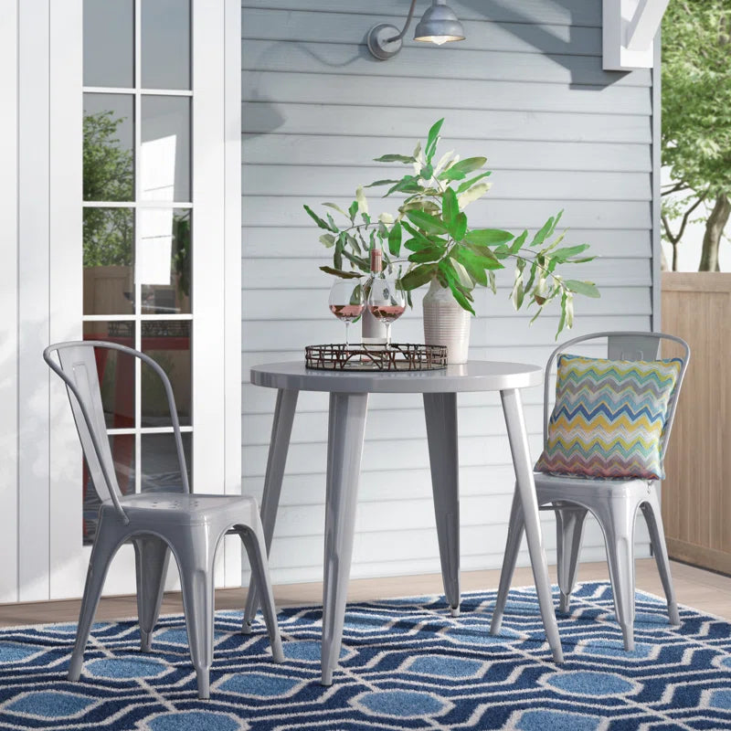 Brinson 30'' Round Metal Indoor-Outdoor Table Set with 2 Cafe Chairs