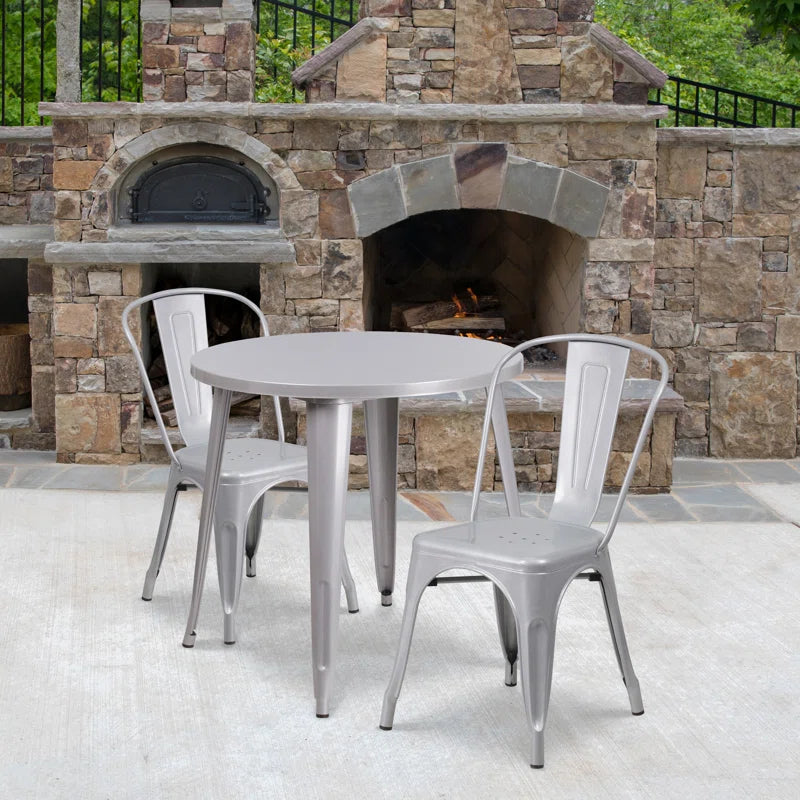 Brinson 30'' Round Metal Indoor-Outdoor Table Set with 2 Cafe Chairs