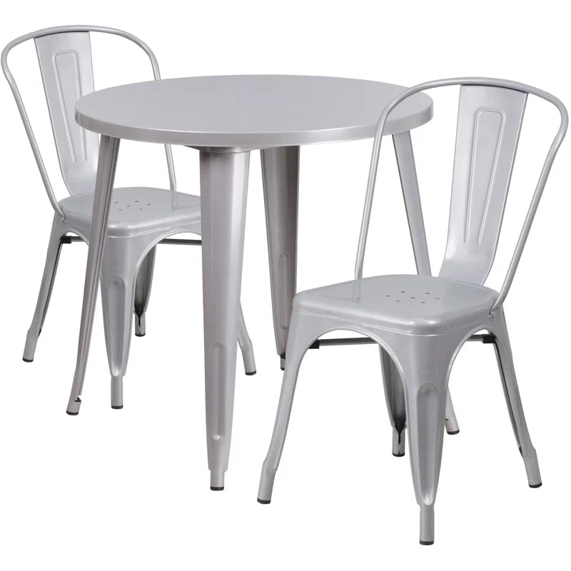 Brinson 30'' Round Metal Indoor-Outdoor Table Set with 2 Cafe Chairs