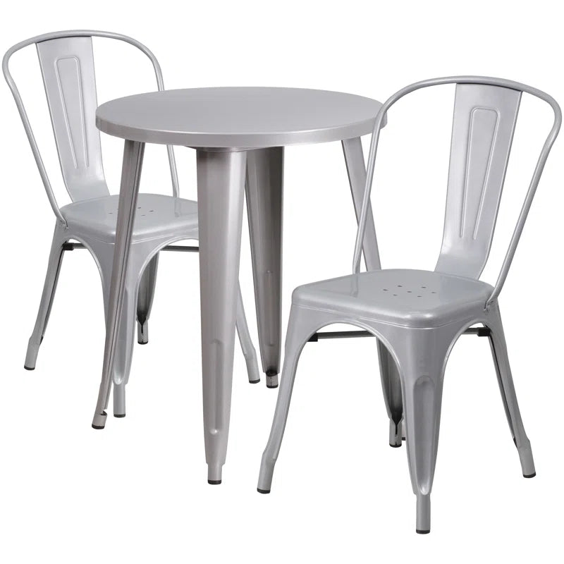Brinson 30'' Round Metal Indoor-Outdoor Table Set with 2 Cafe Chairs