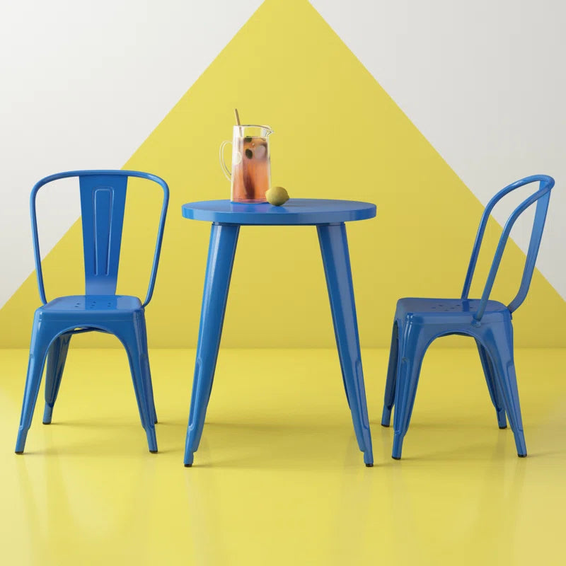 Brinson 30'' Round Metal Indoor-Outdoor Table Set with 2 Cafe Chairs