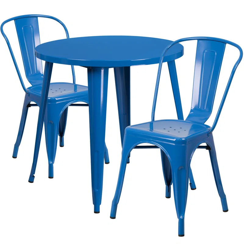 Brinson 30'' Round Metal Indoor-Outdoor Table Set with 2 Cafe Chairs