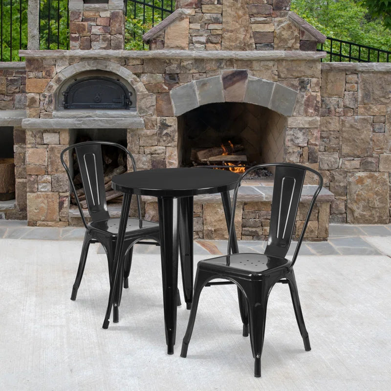 Brinson 30'' Round Metal Indoor-Outdoor Table Set with 2 Cafe Chairs
