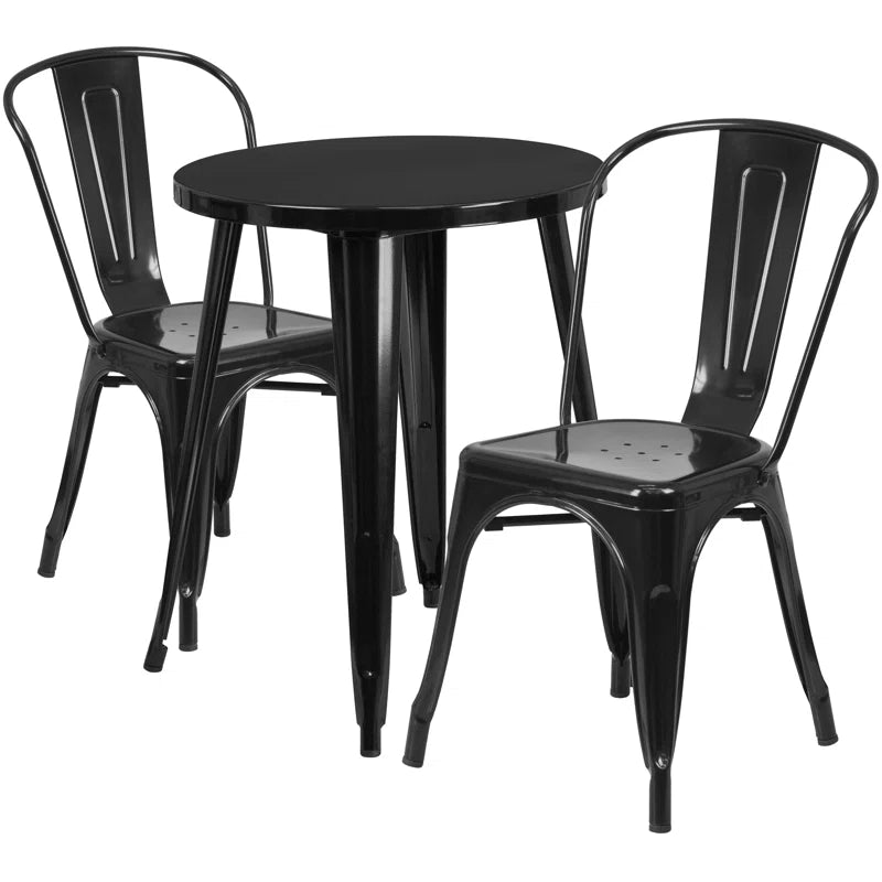 Brinson 30'' Round Metal Indoor-Outdoor Table Set with 2 Cafe Chairs