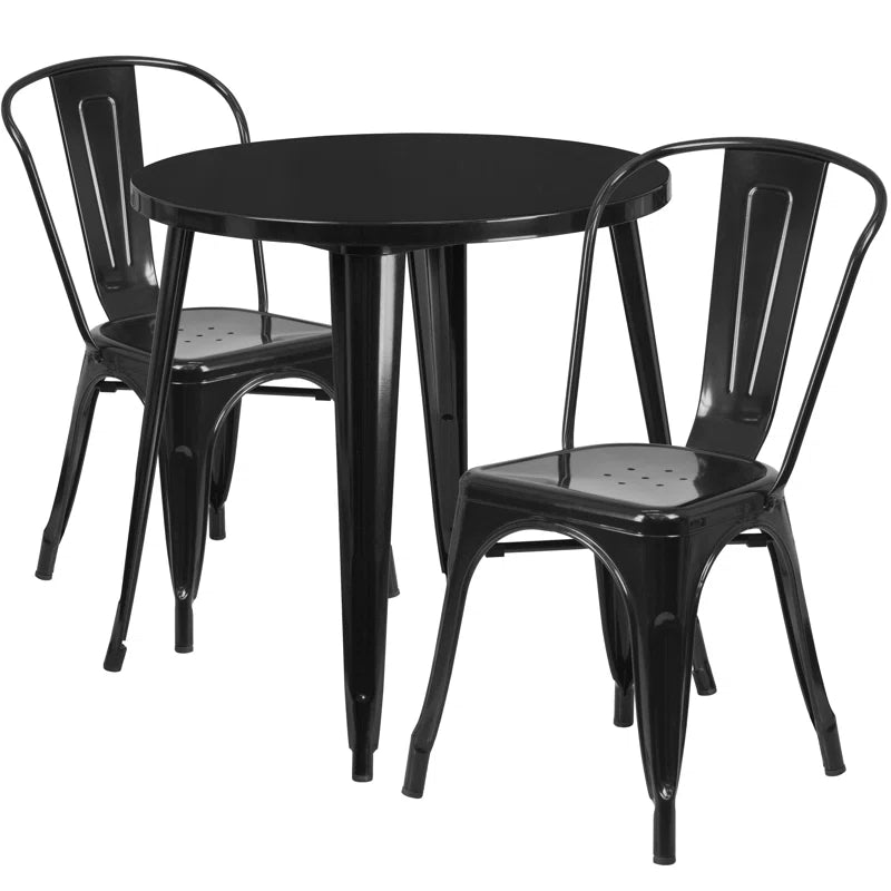 Brinson 30'' Round Metal Indoor-Outdoor Table Set with 2 Cafe Chairs