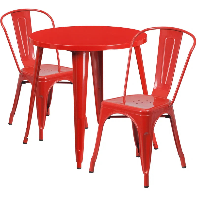 Brinson 30'' Round Metal Indoor-Outdoor Table Set with 2 Cafe Chairs