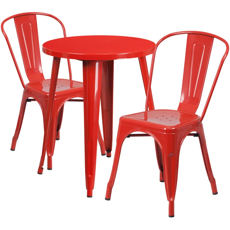 Brinson 30'' Round Metal Indoor-Outdoor Table Set with 2 Cafe Chairs