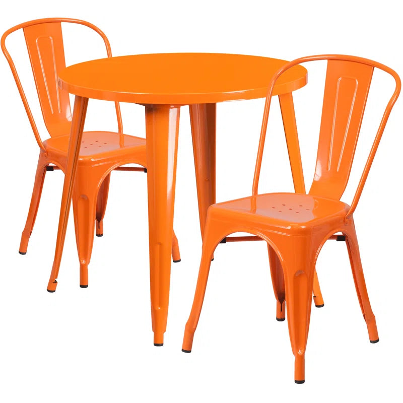 Brinson 30'' Round Metal Indoor-Outdoor Table Set with 2 Cafe Chairs