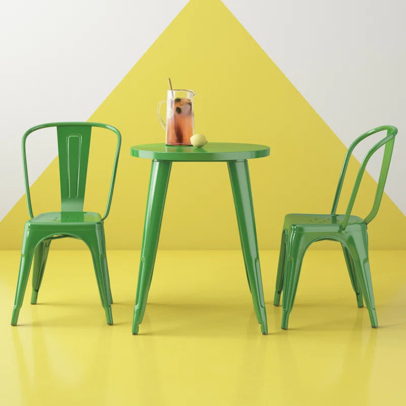 Brinson 30'' Round Metal Indoor-Outdoor Table Set with 2 Cafe Chairs