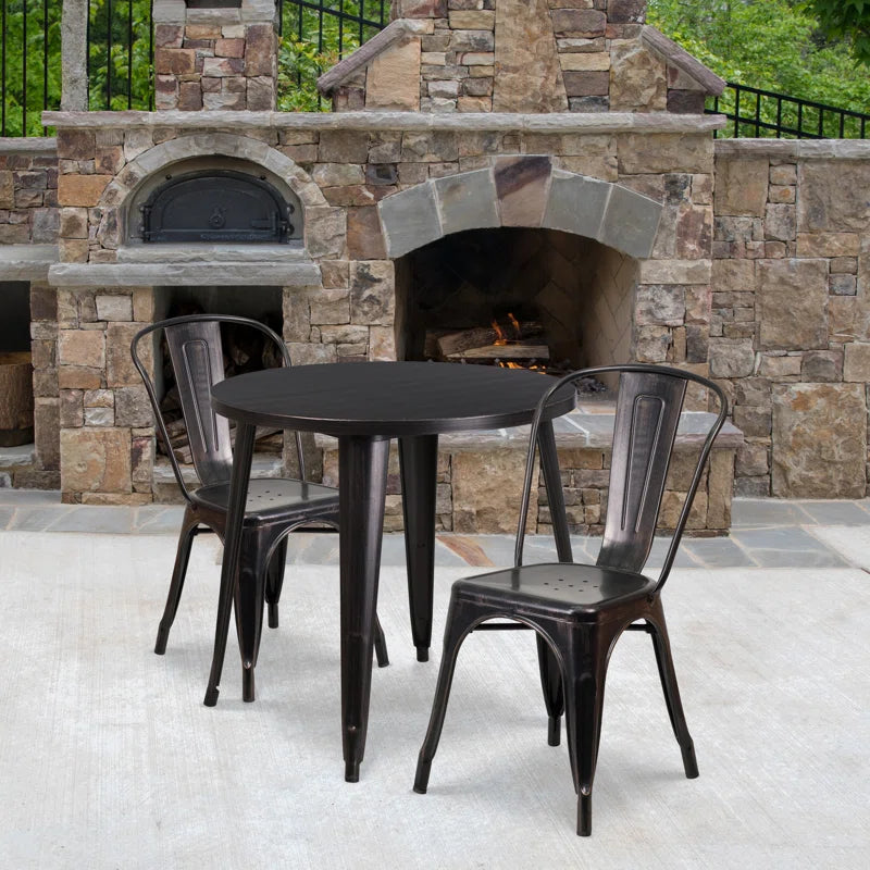 Brinson 30'' Round Metal Indoor-Outdoor Table Set with 2 Cafe Chairs