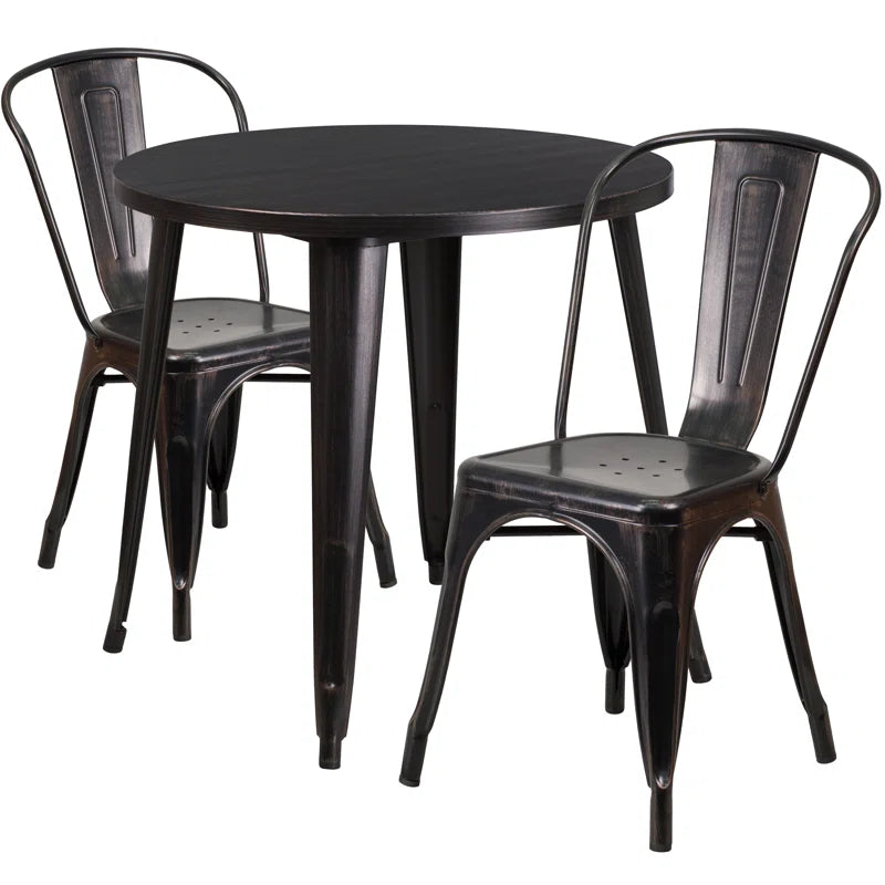 Brinson 30'' Round Metal Indoor-Outdoor Table Set with 2 Cafe Chairs