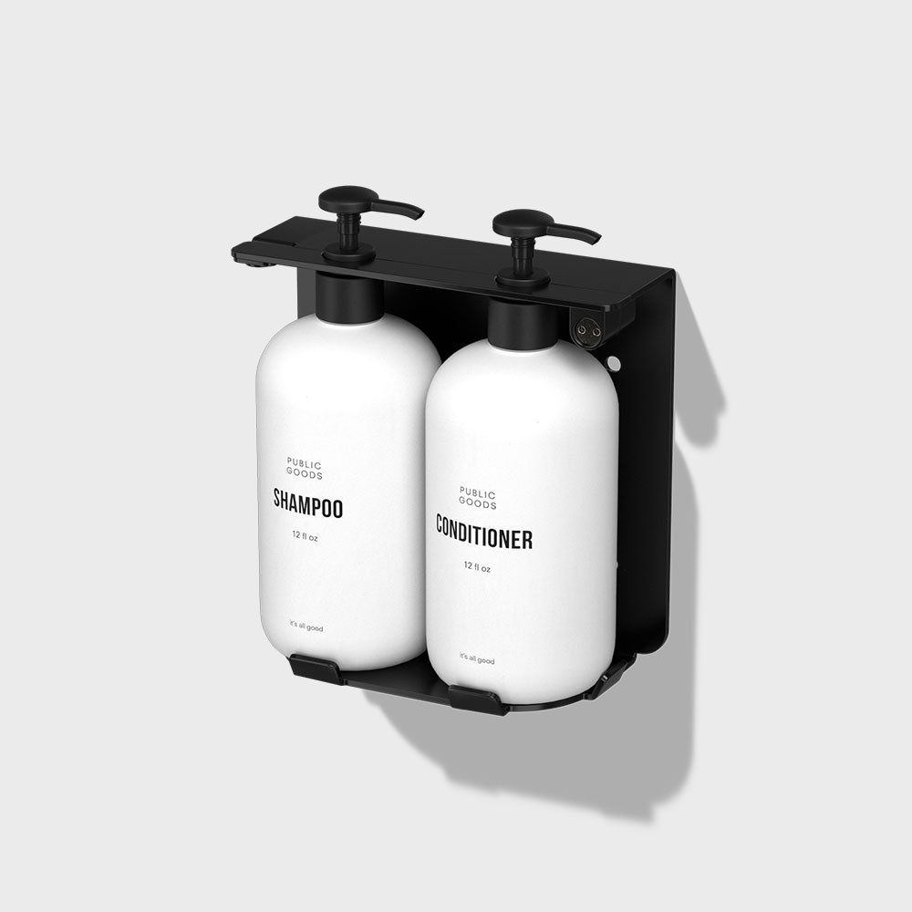 Locking Double Wall-Mount Bottle Holder with Shampoo & Conditioner Bottles