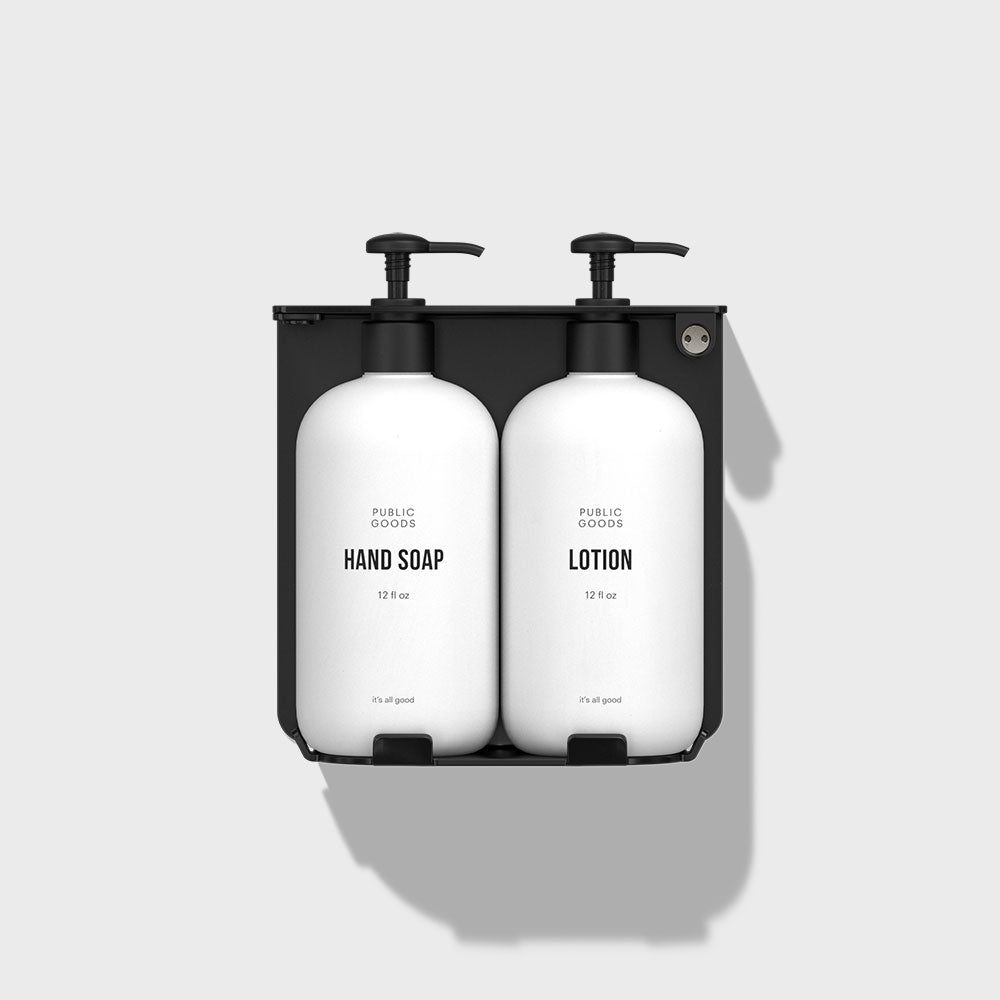 Locking Double Wall-Mount Bottle Holder with Hand Soap & Lotion Bottles