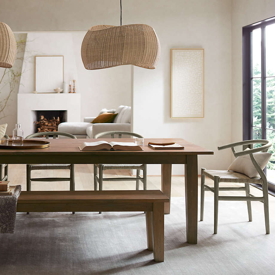 Basque Light Brown Wood Bench with Natural Cushion