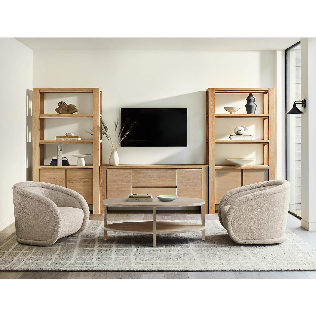 Clairemont Natural Oak Wood 48" Oval Coffee Table with Shelf