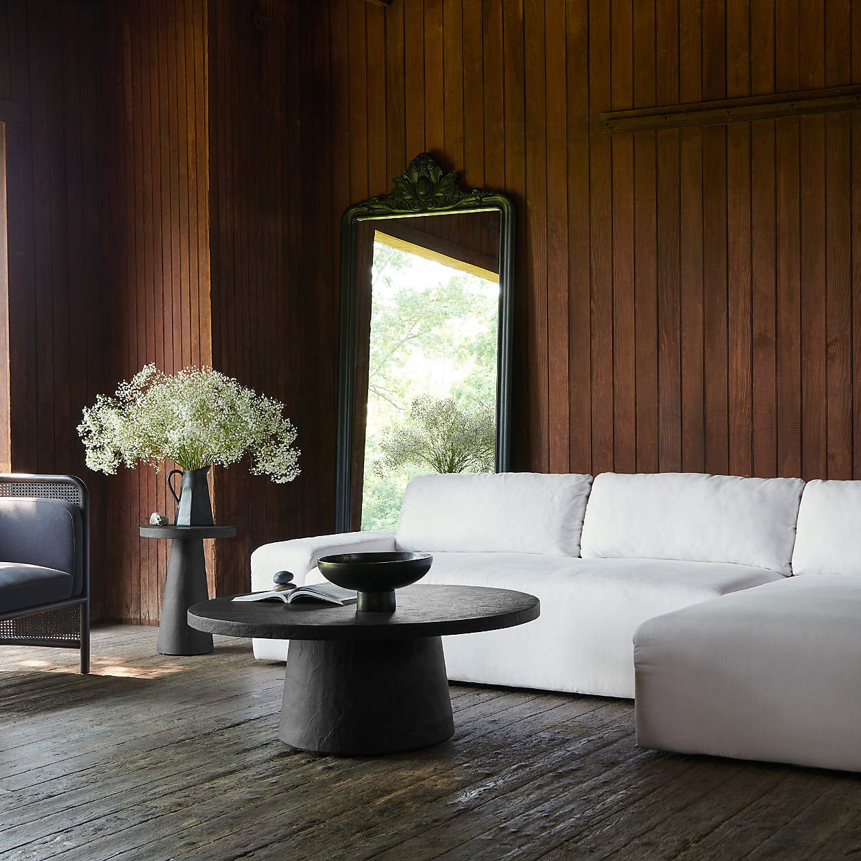 Willy Charcoal Brown Round Pedestal Side Table by Leanne Ford