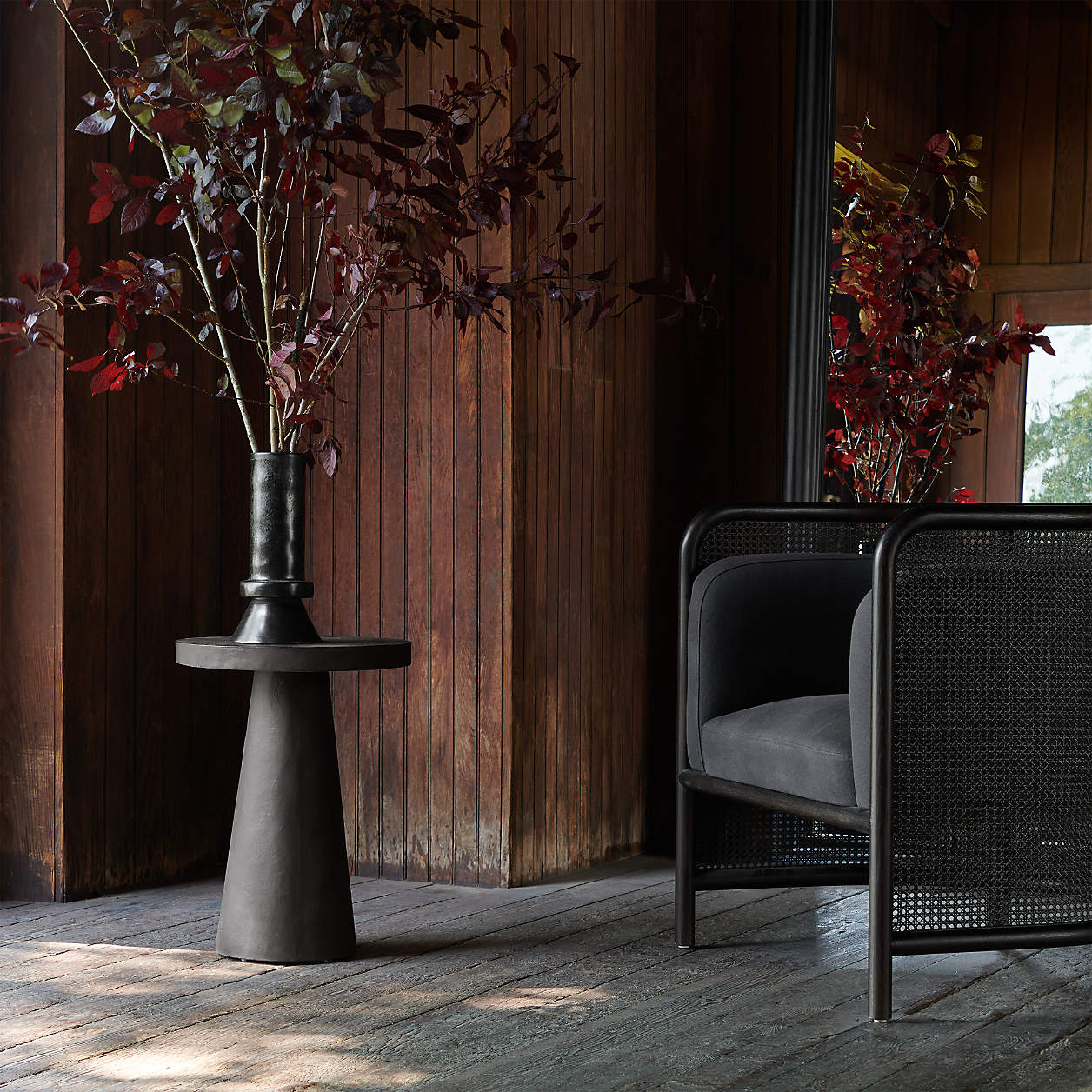 Willy Charcoal Brown Round Pedestal Side Table by Leanne Ford