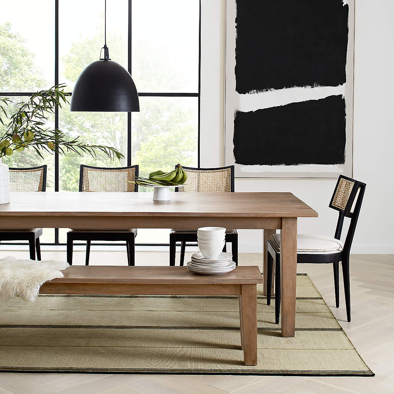 Basque Light Brown Wood Bench with Natural Cushion