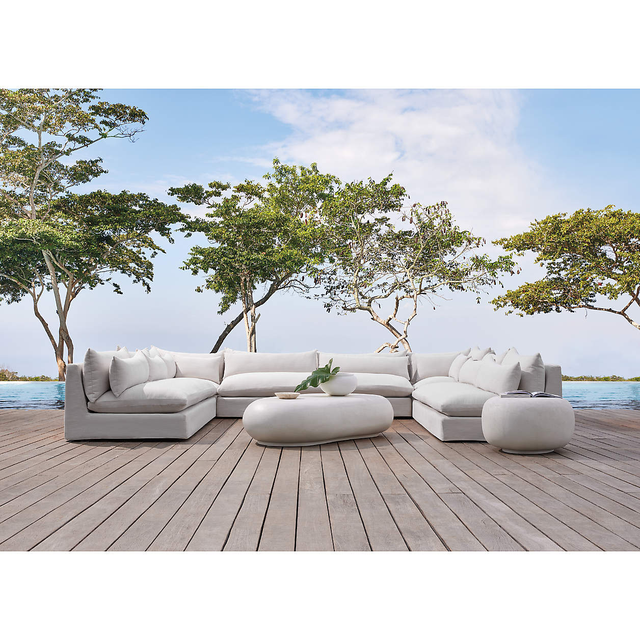 Pebble Charcoal Concrete 59" Oval Indoor/Outdoor Coffee Table by Leanne Ford