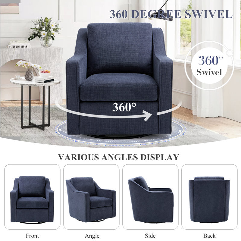 Charitini Big & Tall Removable Wide Swivel Accent Chair, Full Back Upholstered Fabric Lounge Chair, 360° Rotation, Modern Living Room Accent Chair