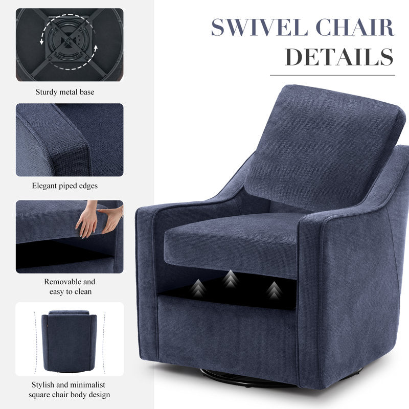 Charitini Big & Tall Removable Wide Swivel Accent Chair, Full Back Upholstered Fabric Lounge Chair, 360° Rotation, Modern Living Room Accent Chair