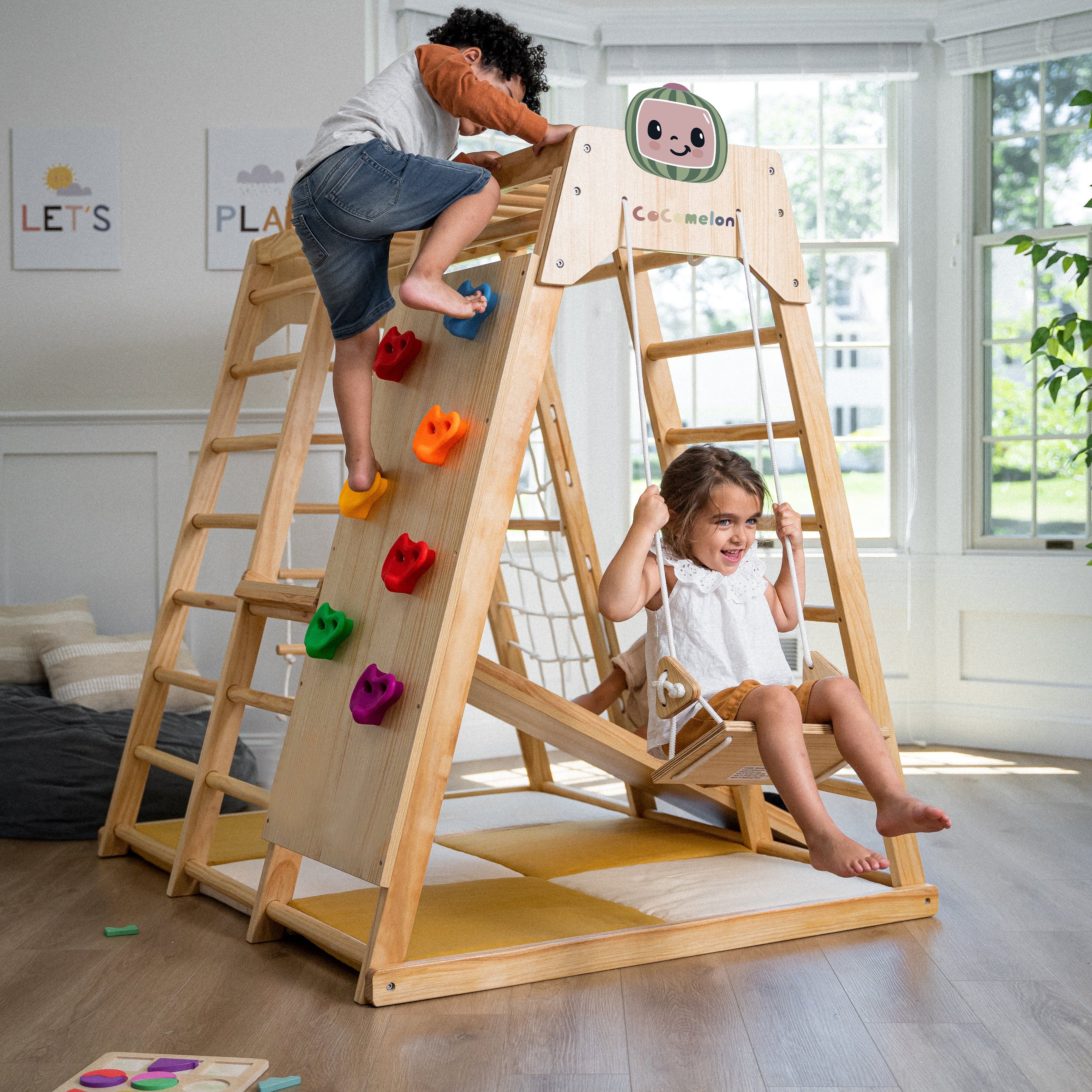 Magnolia Cocomelon 7-in-1 Wooden Indoor Playset – Montessori Climber for Toddlers