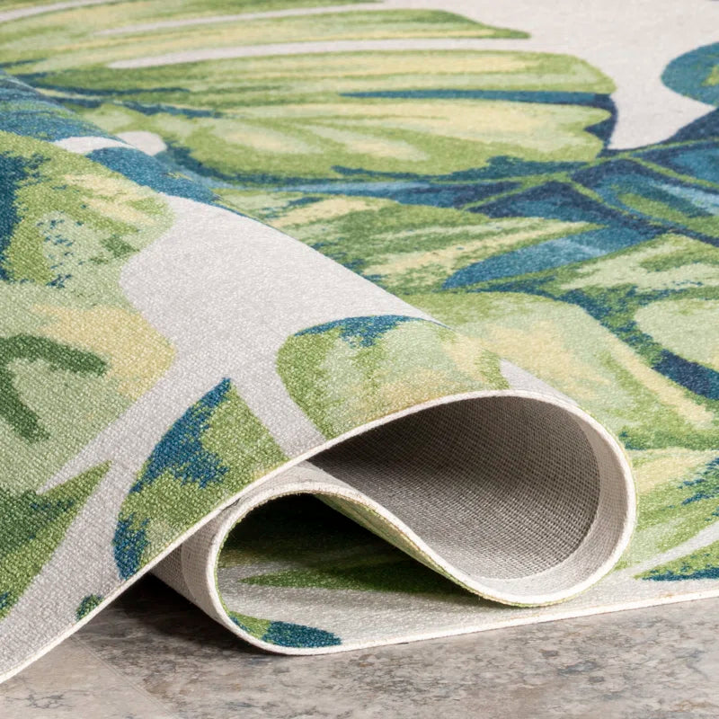 Commer Tropical Leaf Green Indoor/Outdoor Patio Rug