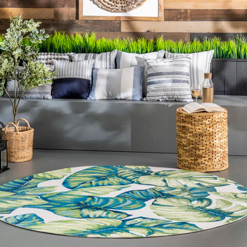 Commer Tropical Leaf Green Indoor/Outdoor Patio Rug