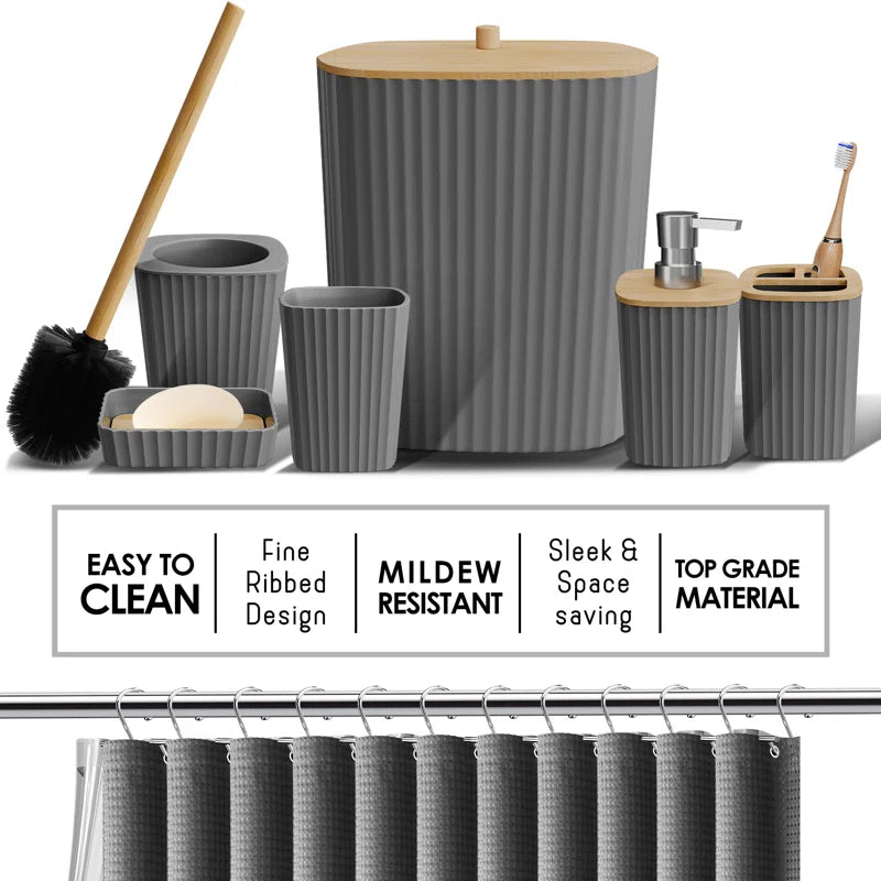 Complete 22 Piece Bathroom Accessory Set with Bath Rugs, Shower Curtain Set, Liner, and Hooks