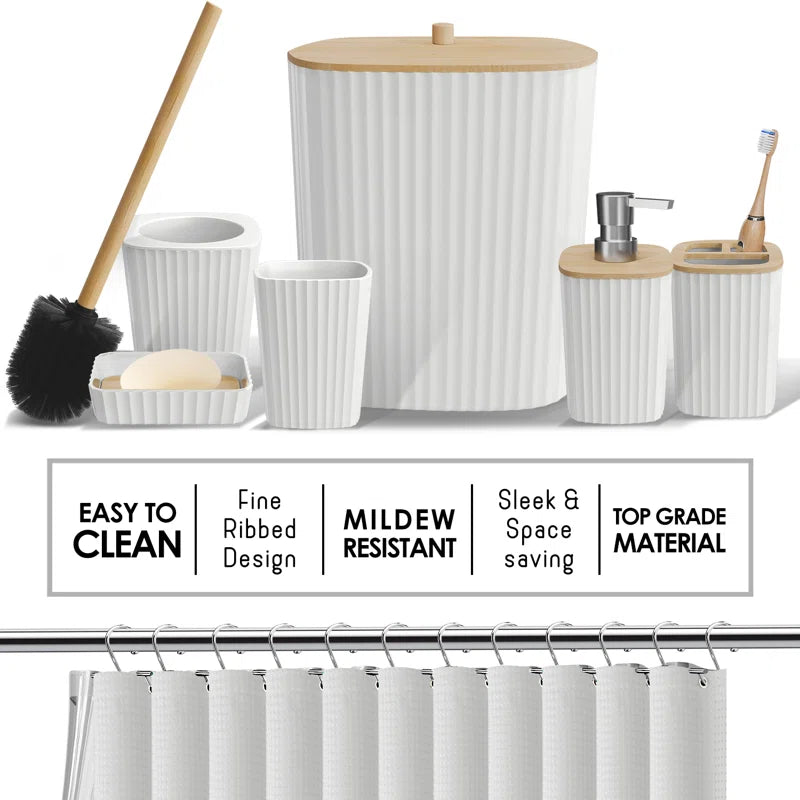 Complete 22 Piece Bathroom Accessory Set with Bath Rugs, Shower Curtain Set, Liner, and Hooks