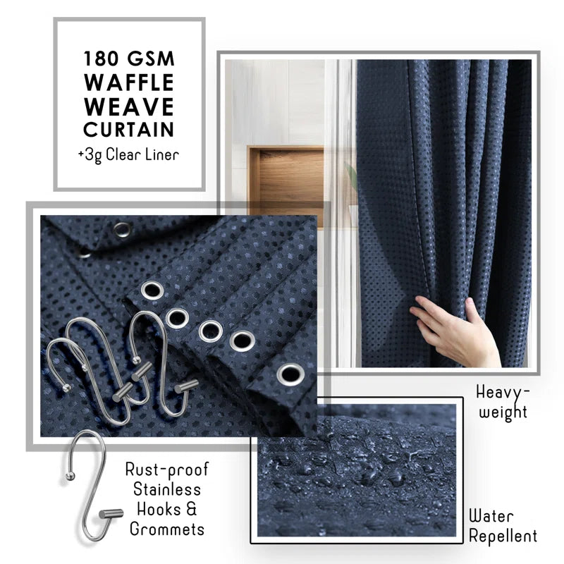Complete 22 Piece Bathroom Accessory Set with Bath Rugs, Shower Curtain Set, Liner, and Hooks