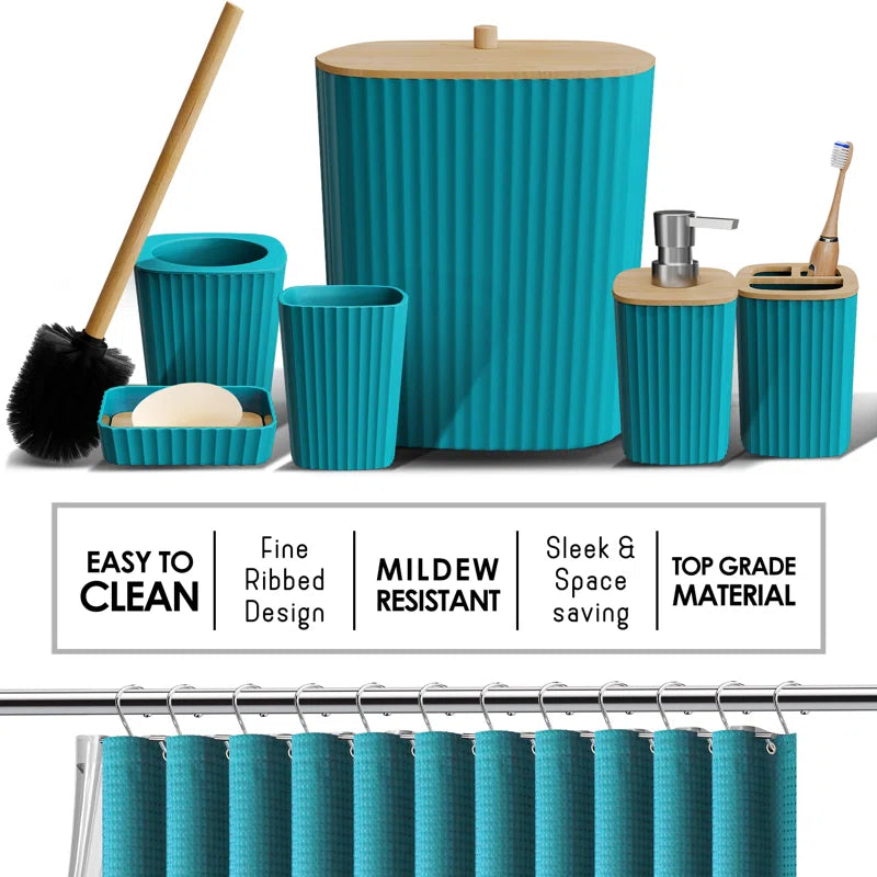 Complete 22 Piece Bathroom Accessory Set with Bath Rugs, Shower Curtain Set, Liner, and Hooks