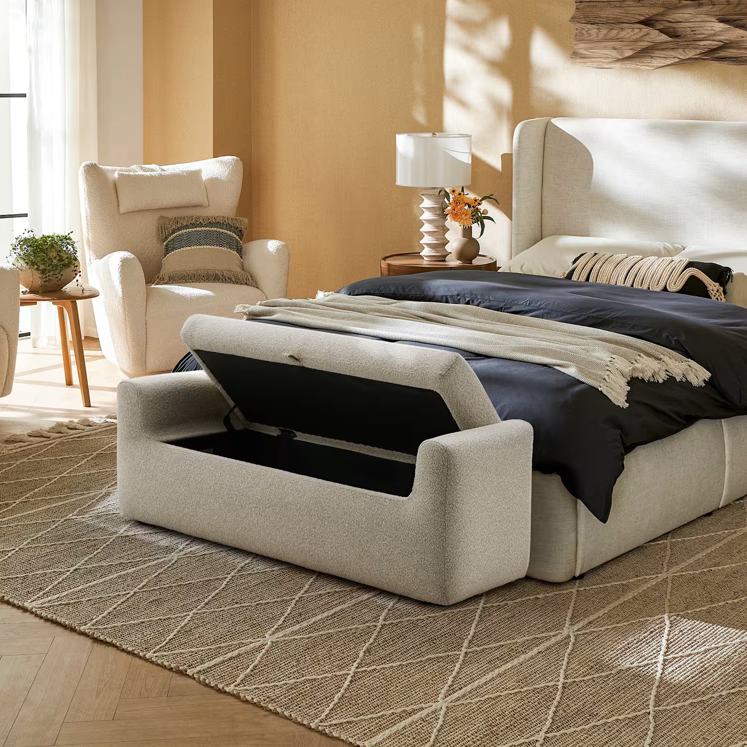 Dakota Performance Bouclé Storage Bench