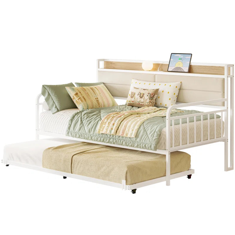 Daybed With Trundle Day Bed With Upholstered Headboard And Charging Station