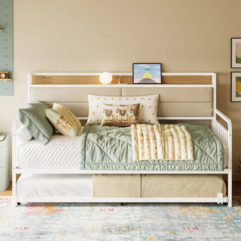 Daybed With Trundle Day Bed With Upholstered Headboard And Charging Station