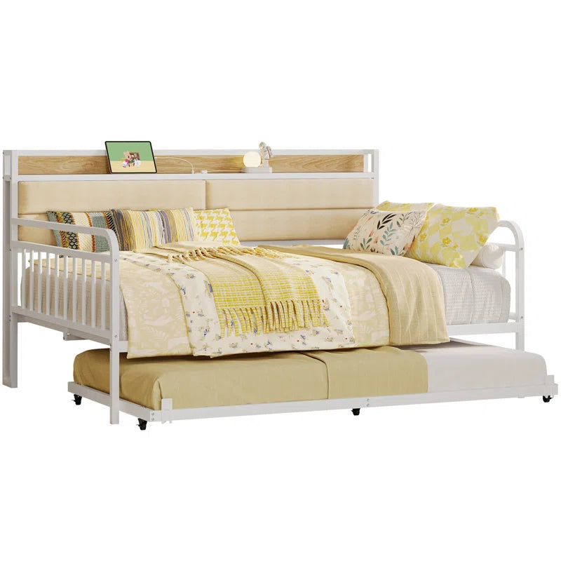Daybed With Trundle Day Bed With Upholstered Headboard And Charging Station