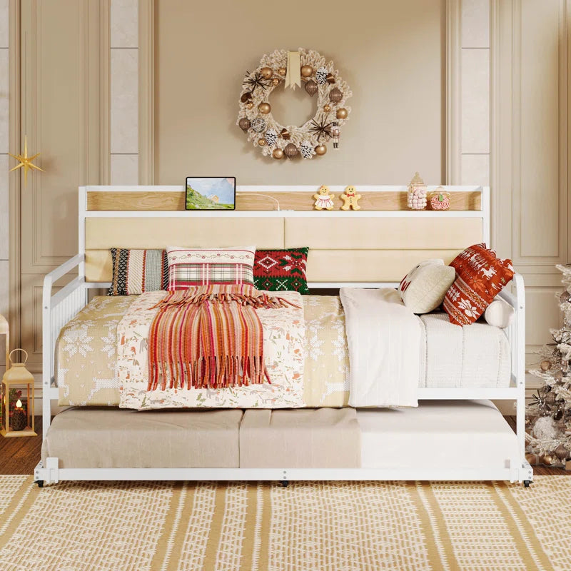 Daybed With Trundle Day Bed With Upholstered Headboard And Charging Station
