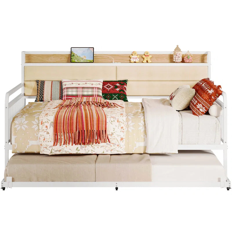 Daybed With Trundle Day Bed With Upholstered Headboard And Charging Station