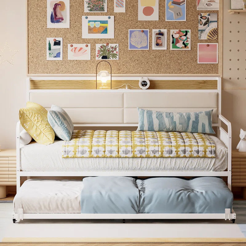 Daybed With Trundle Day Bed With Upholstered Headboard And Charging Station