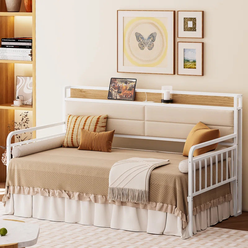 Daybed With Trundle Day Bed With Upholstered Headboard And Charging Station