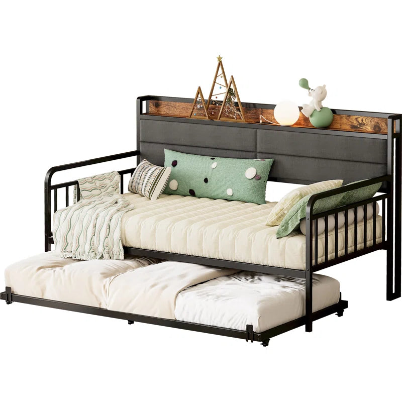 Daybed With Trundle Day Bed With Upholstered Headboard And Charging Station