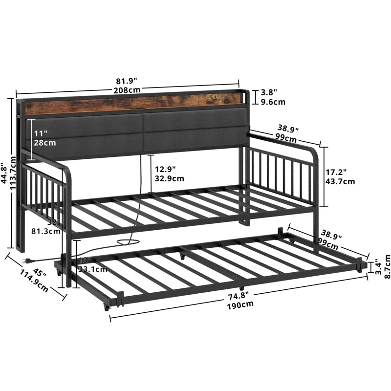 Daybed With Trundle Day Bed With Upholstered Headboard And Charging Station