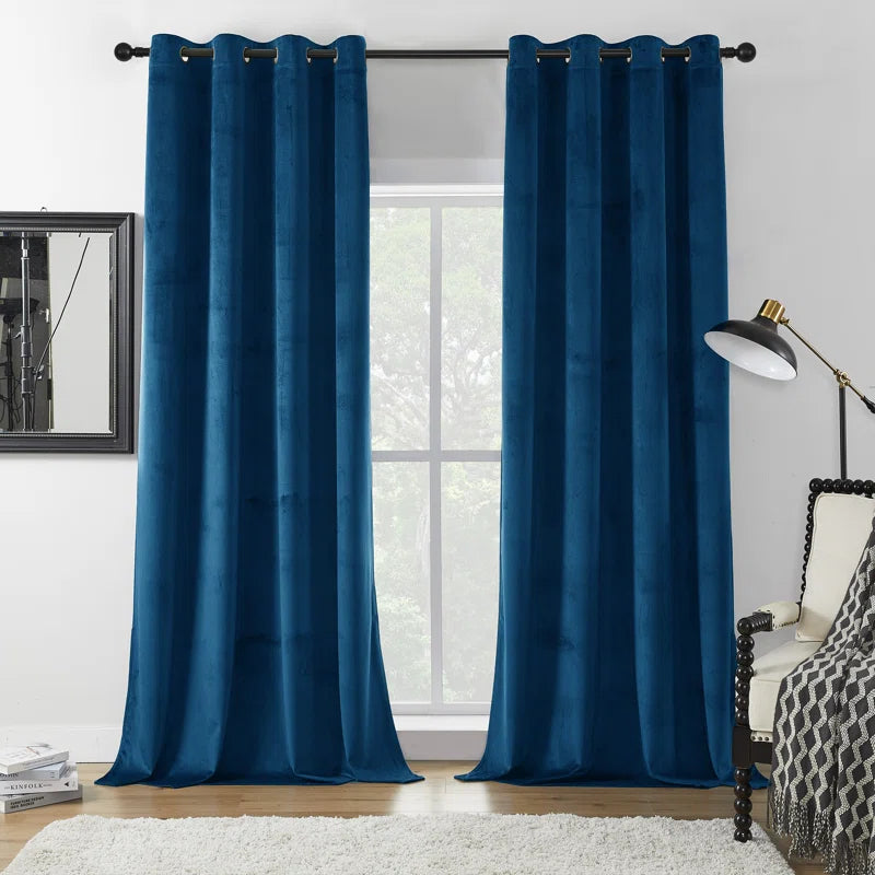 Deavion Velvet Solid Color Metal Grommets Room Darkening Curtain Panels (Set of 2)