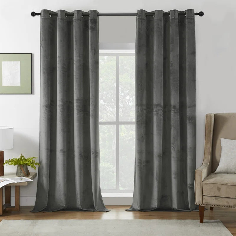 Deavion Velvet Solid Color Metal Grommets Room Darkening Curtain Panels (Set of 2)