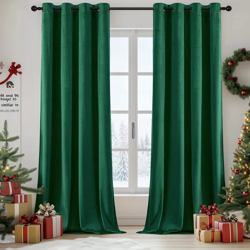 Deavion Velvet Solid Color Metal Grommets Room Darkening Curtain Panels (Set of 2)